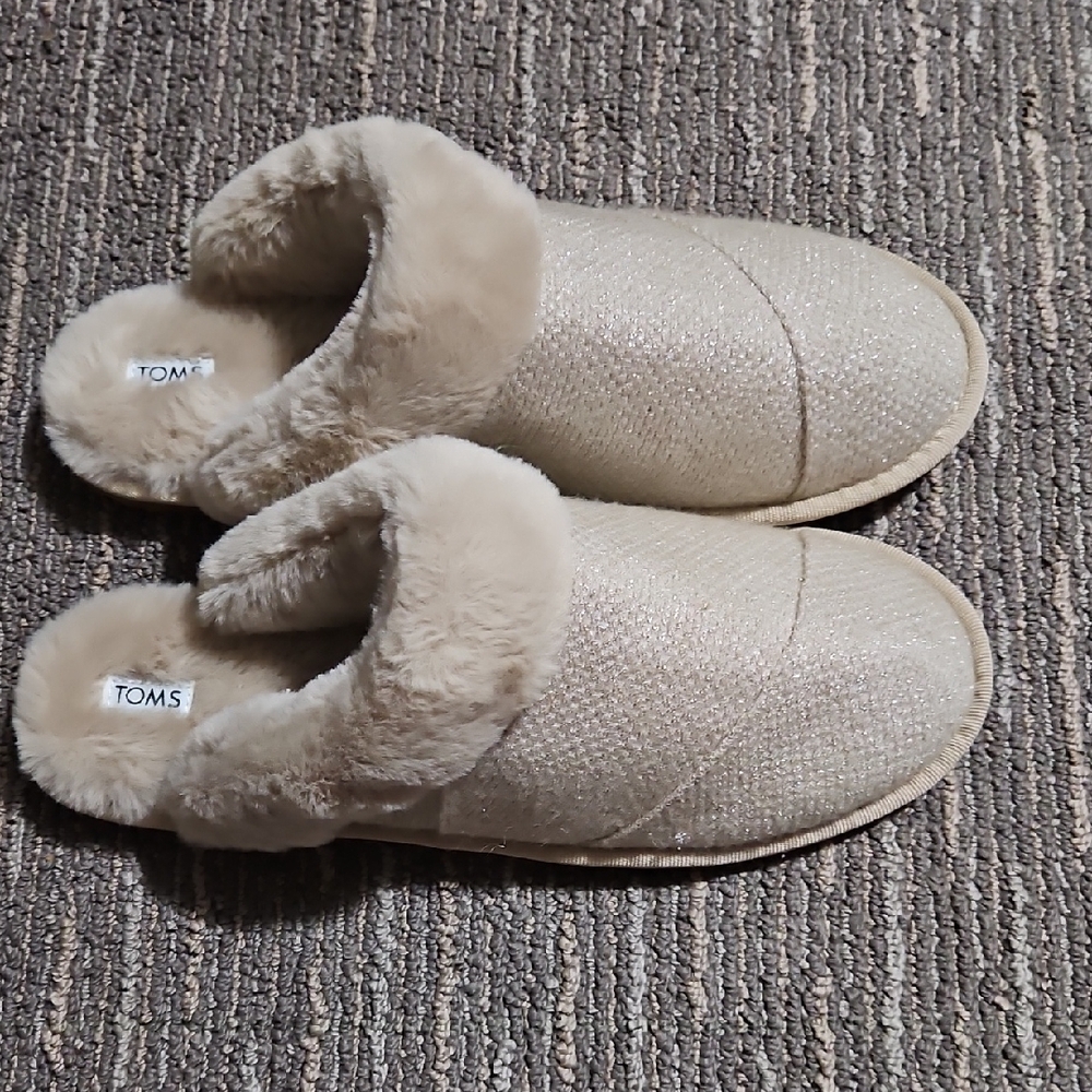 Toms Women's Sparkle Cream Faux-Fur Slip-On Slippers